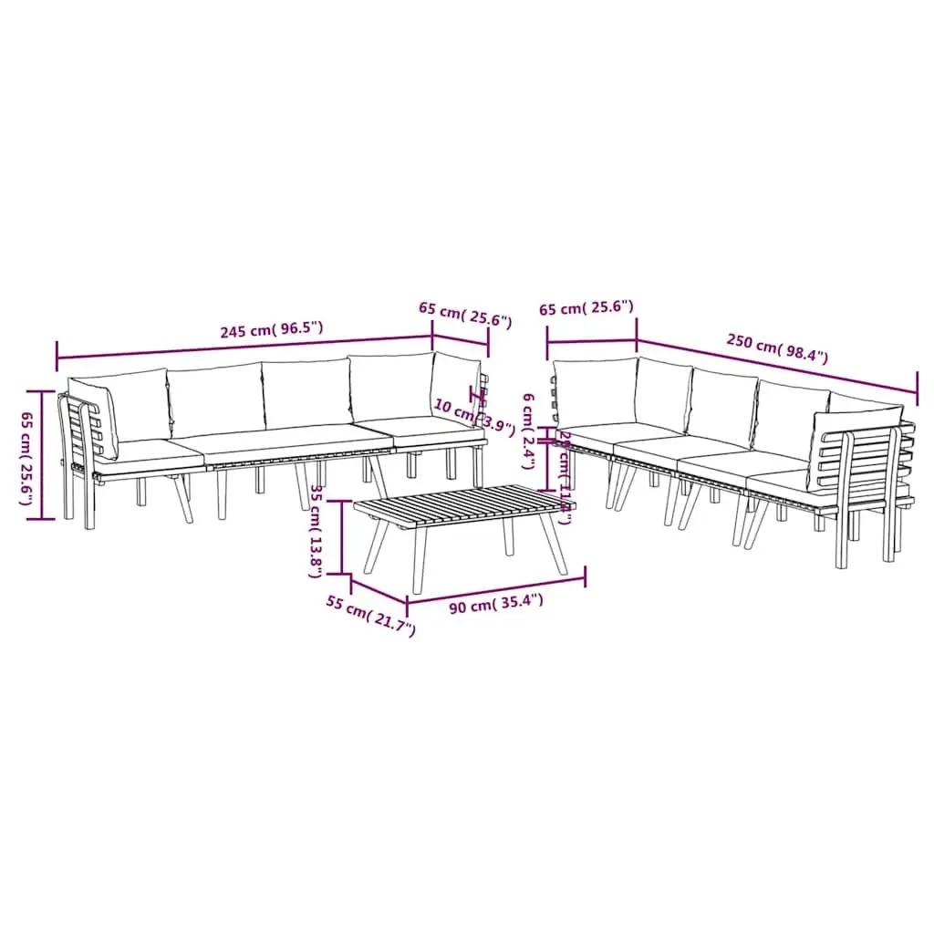 8-Piece Outdoor Lounge Set with Solid Wood Construction