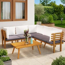 6-Piece Acacia Wood Garden Lounge Set with Cushions
