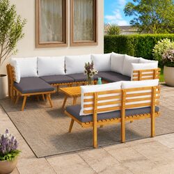 Solid Wood Acacia 9 Piece Outdoor Garden Lounge Set