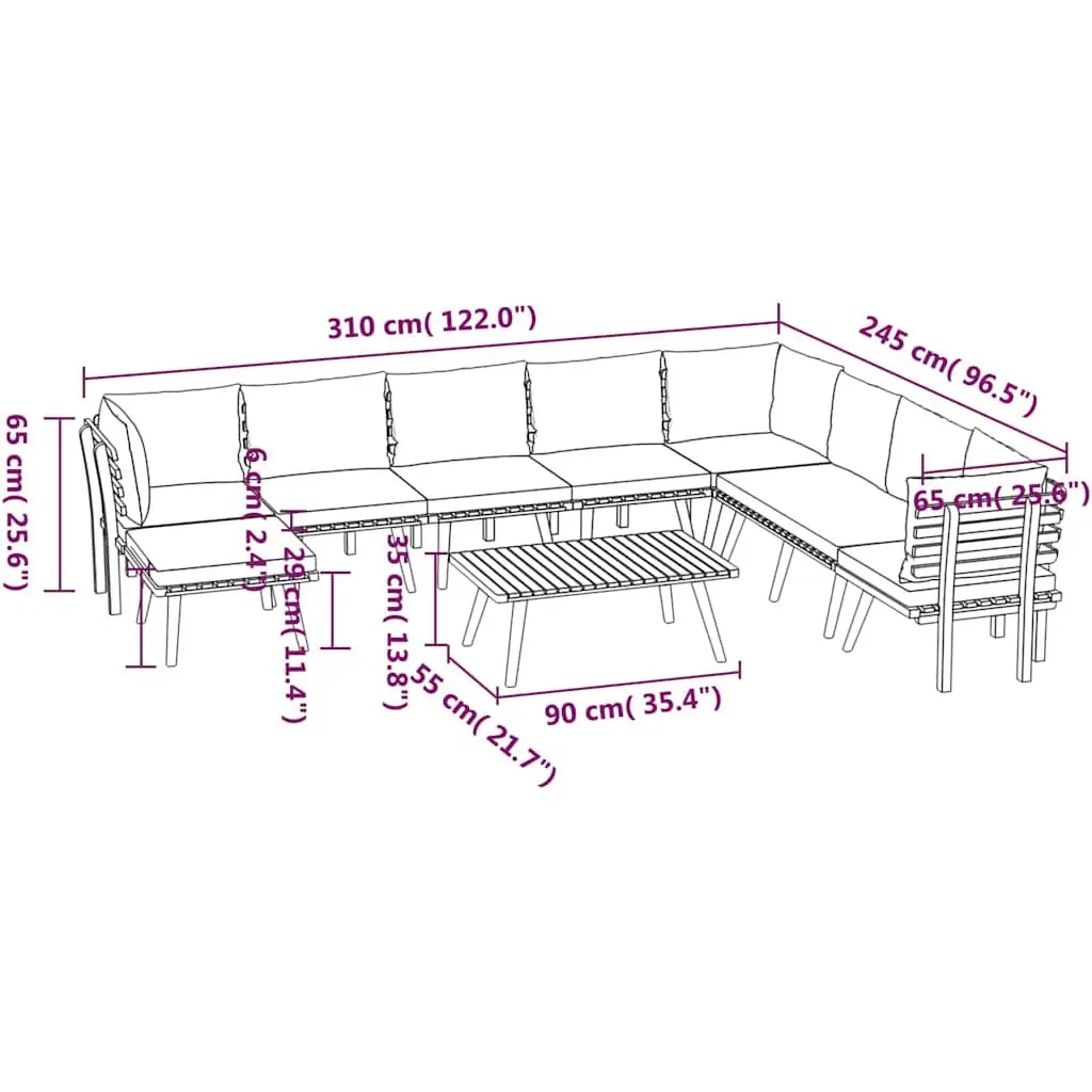 Solid Wood Acacia 9 Piece Outdoor Garden Lounge Set