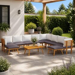 Acacia Wood Garden Lounge Set - 11 Piece Brown Patio Set
