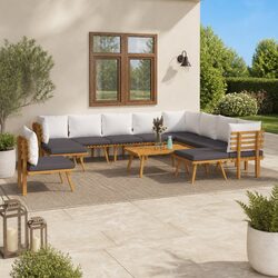 Premium 12-Piece Solid Acacia Garden Lounge Set with Cushions