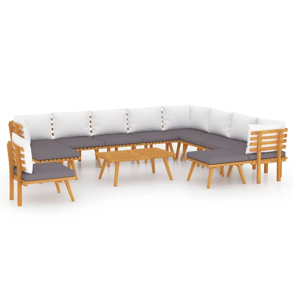 12-Piece Solid Acacia Garden Lounge Set with Cushions