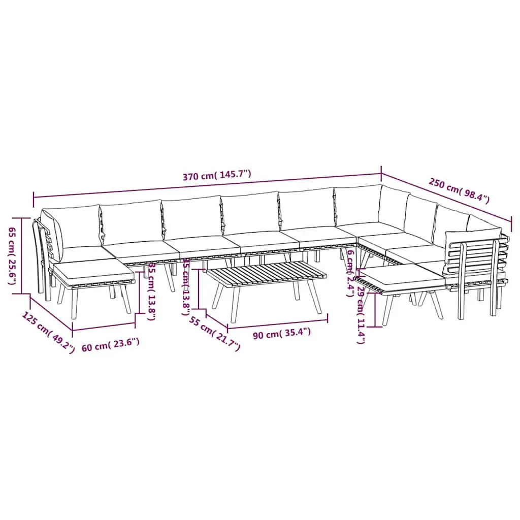 12-Piece Solid Acacia Garden Lounge Set with Cushions