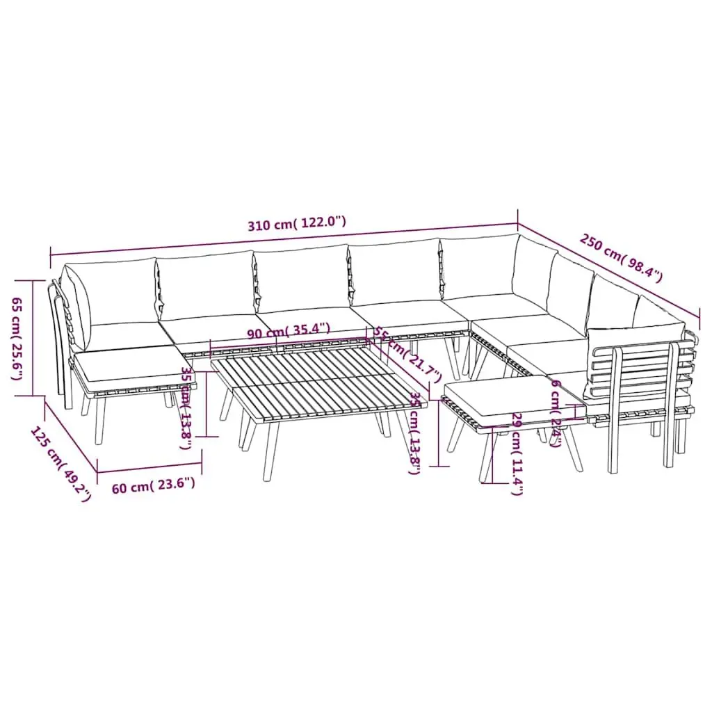 12-Piece Garden Lounge Set in Solid Acacia Wood