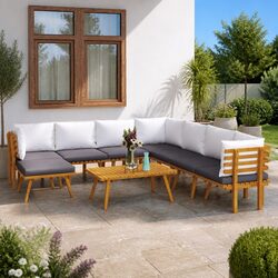 Sturdy 9 Piece Acacia Wood Garden Lounge Set in Brown