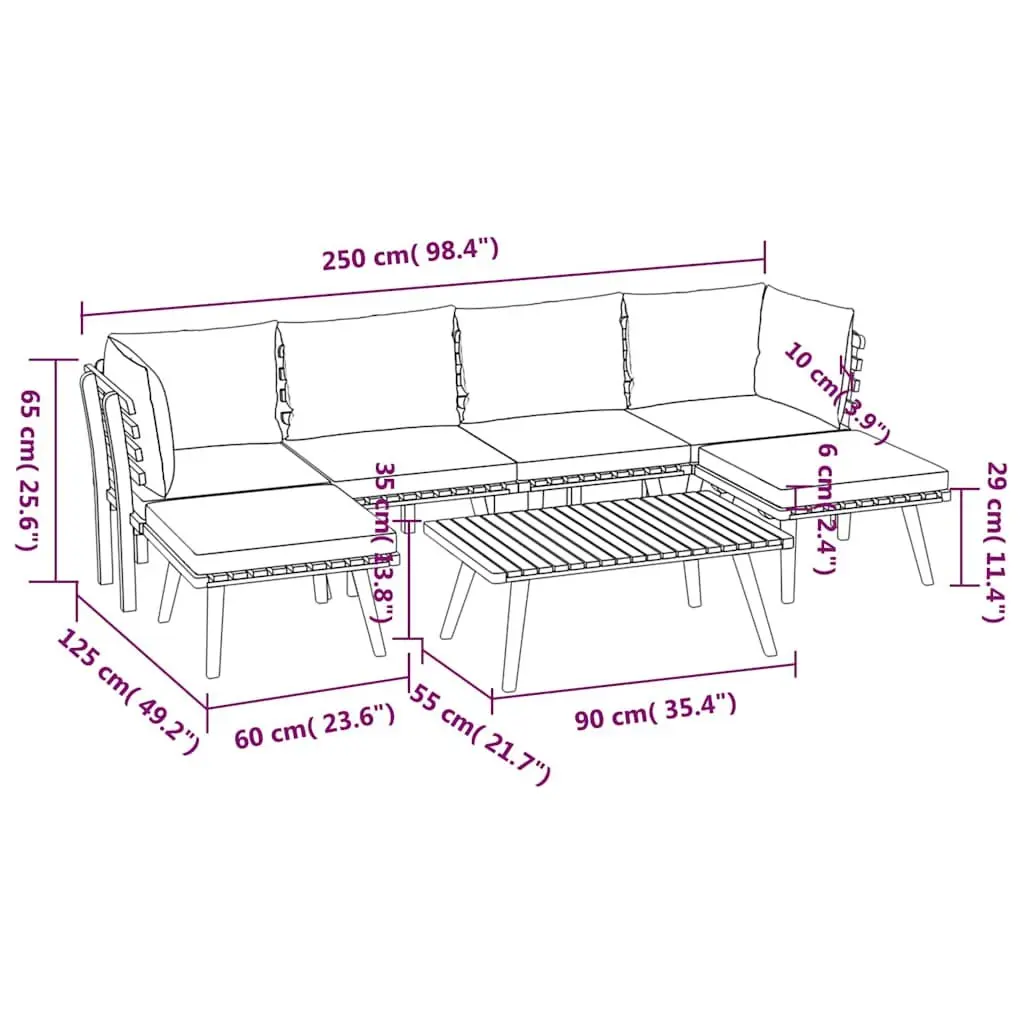 7 Piece Garden Lounge Set Solid Acacia Wood Brown Outdoor Patio with Cushions
