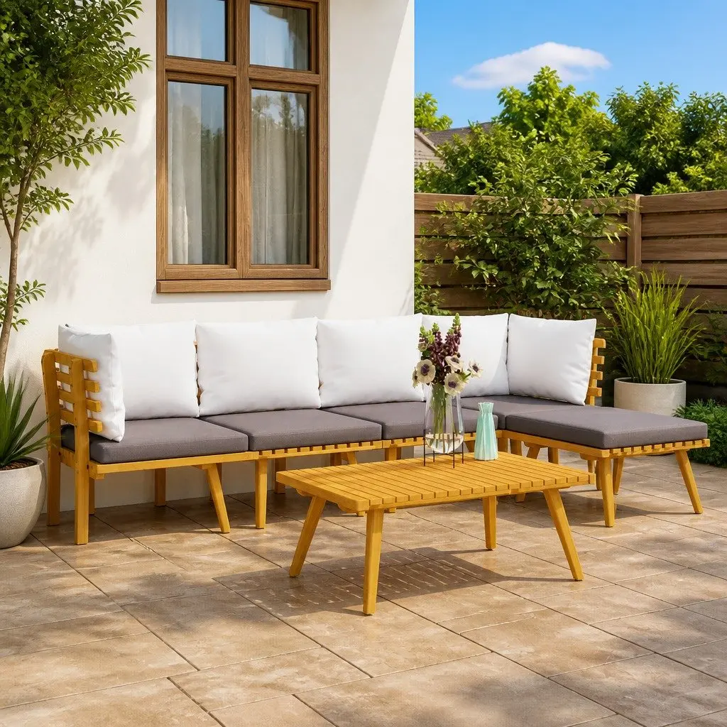 6 Piece Outdoor Furniture Set with Cushions in Brown