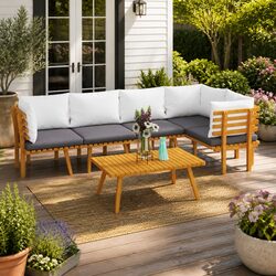 6-Piece Wooden Garden Lounge Set with Cushions - Brown