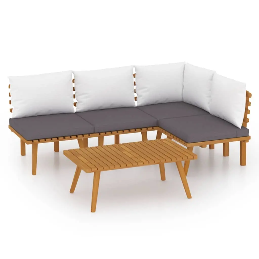 5 Piece Garden Lounge Set Solid Acacia Wood Brown with Cushions