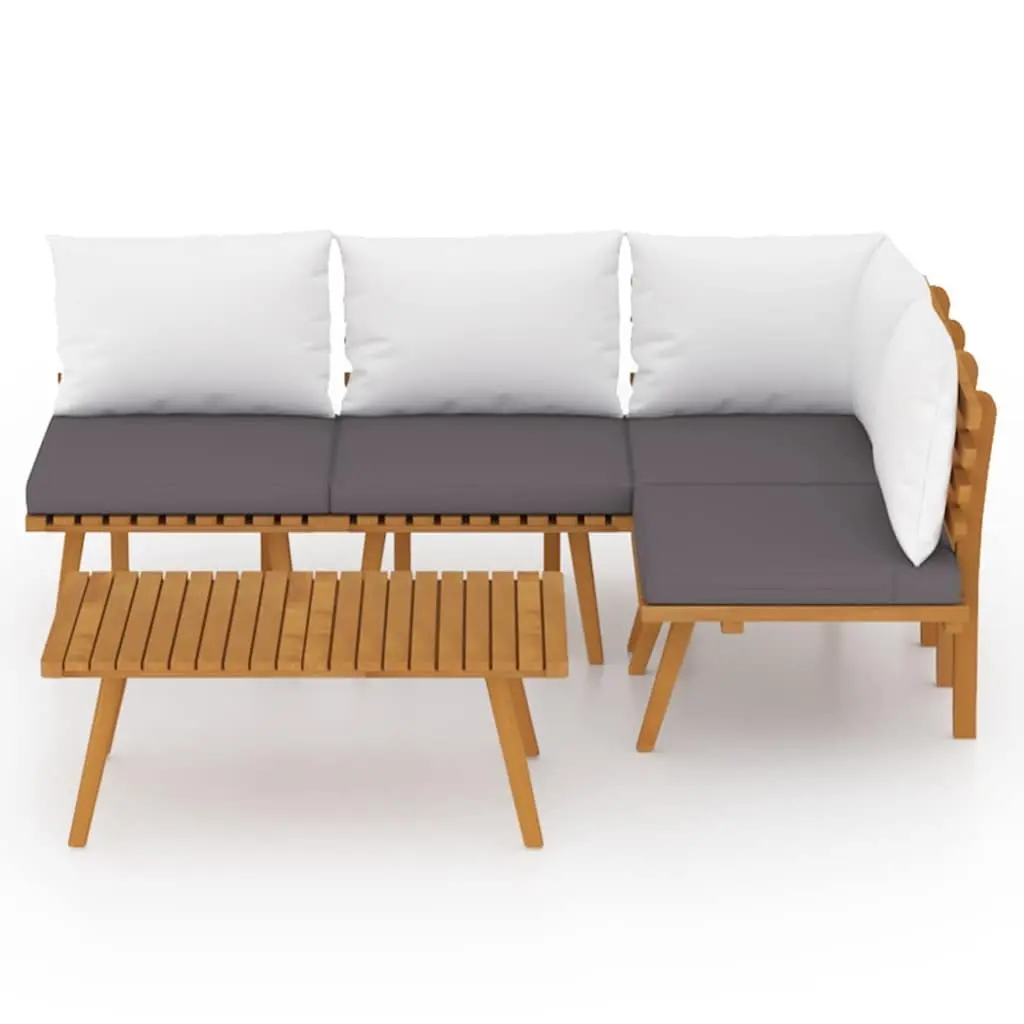 5 Piece Garden Lounge Set Solid Acacia Wood Brown with Cushions