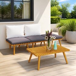 Acacia Wood 4 Piece Garden Lounge Set with Cushions