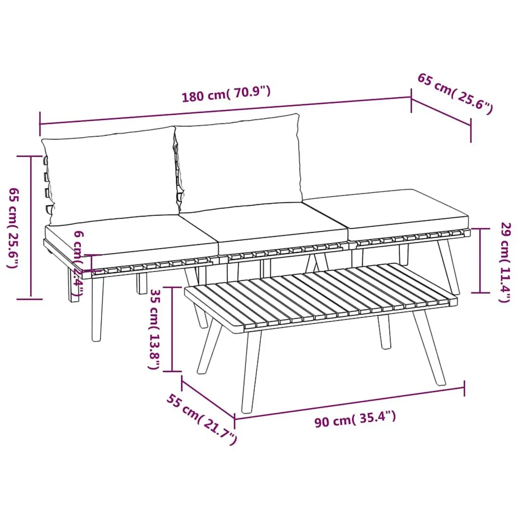 Acacia Wood 4 Piece Garden Lounge Set with Cushions