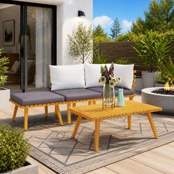 4-Piece Brown Solid Wood Garden Lounge Set