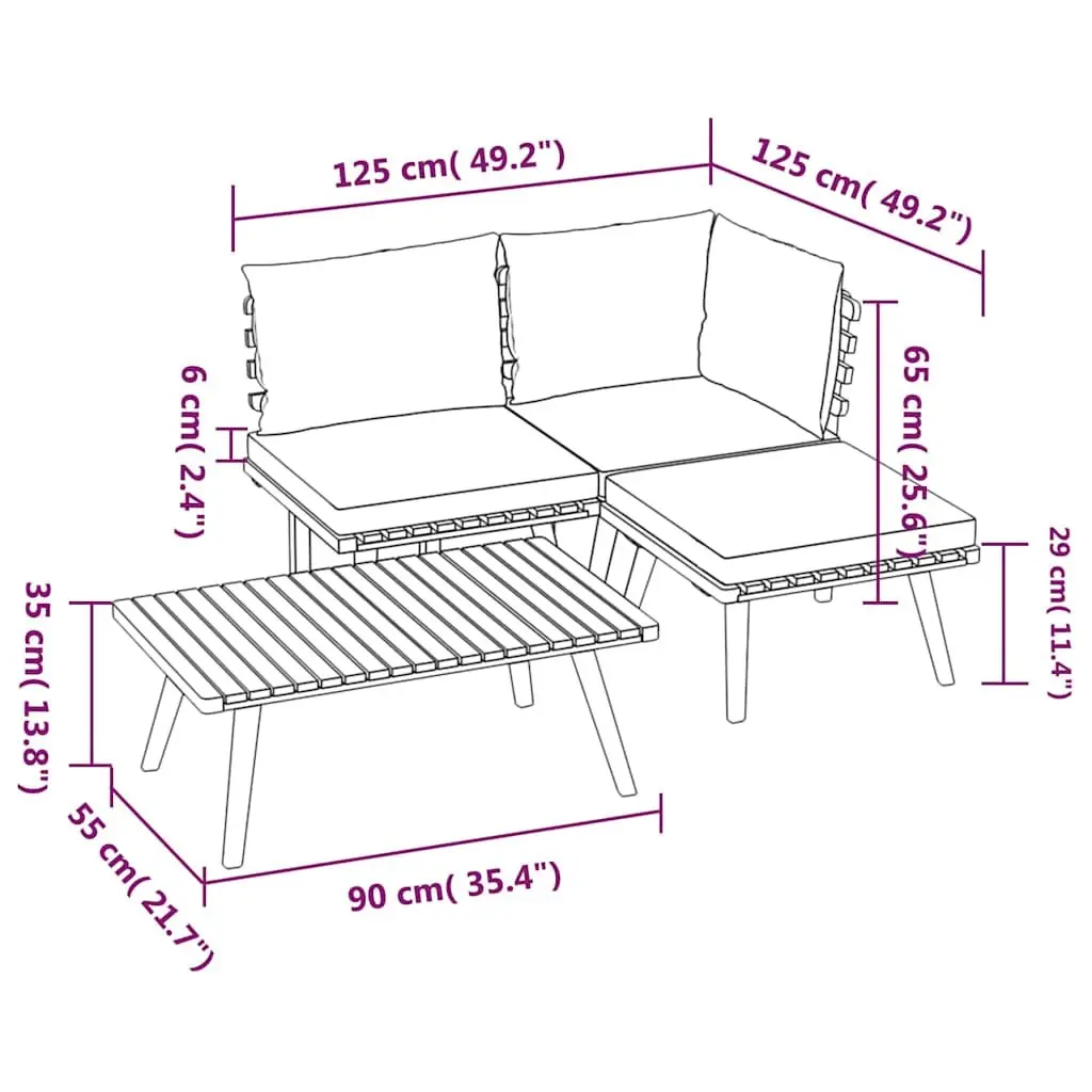4-Piece Brown Solid Wood Garden Lounge Set