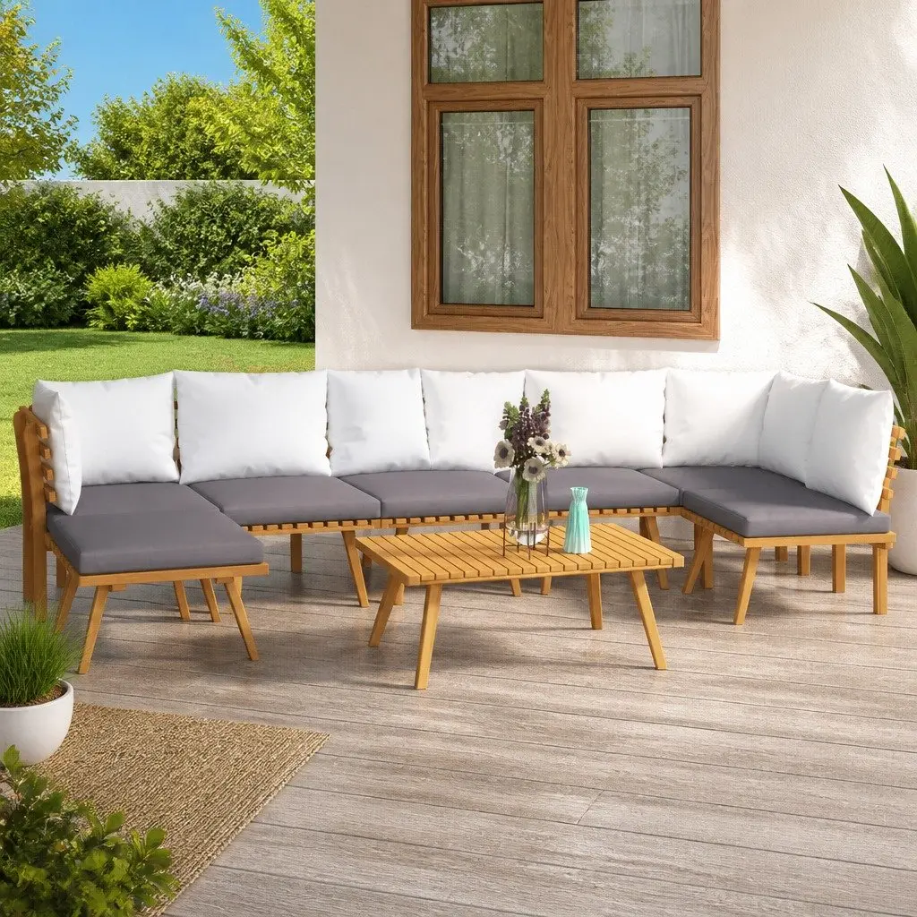 Garden Lounge Set Solid Acacia Wood 8 Piece Brown