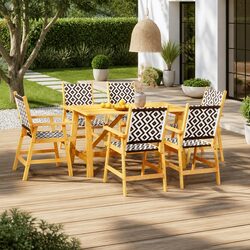 7-Piece Outdoor Dining Set with Acacia Wood and Rattan