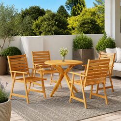 Outdoor Patio 5 Piece Dining Set in Brown Acacia Wood