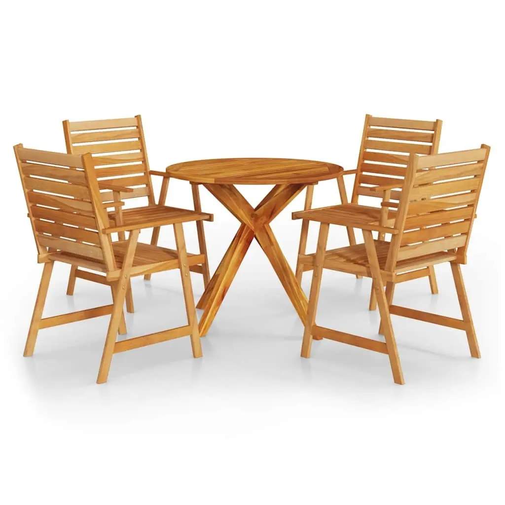 Outdoor Patio 5 Piece Dining Set in Brown Acacia Wood