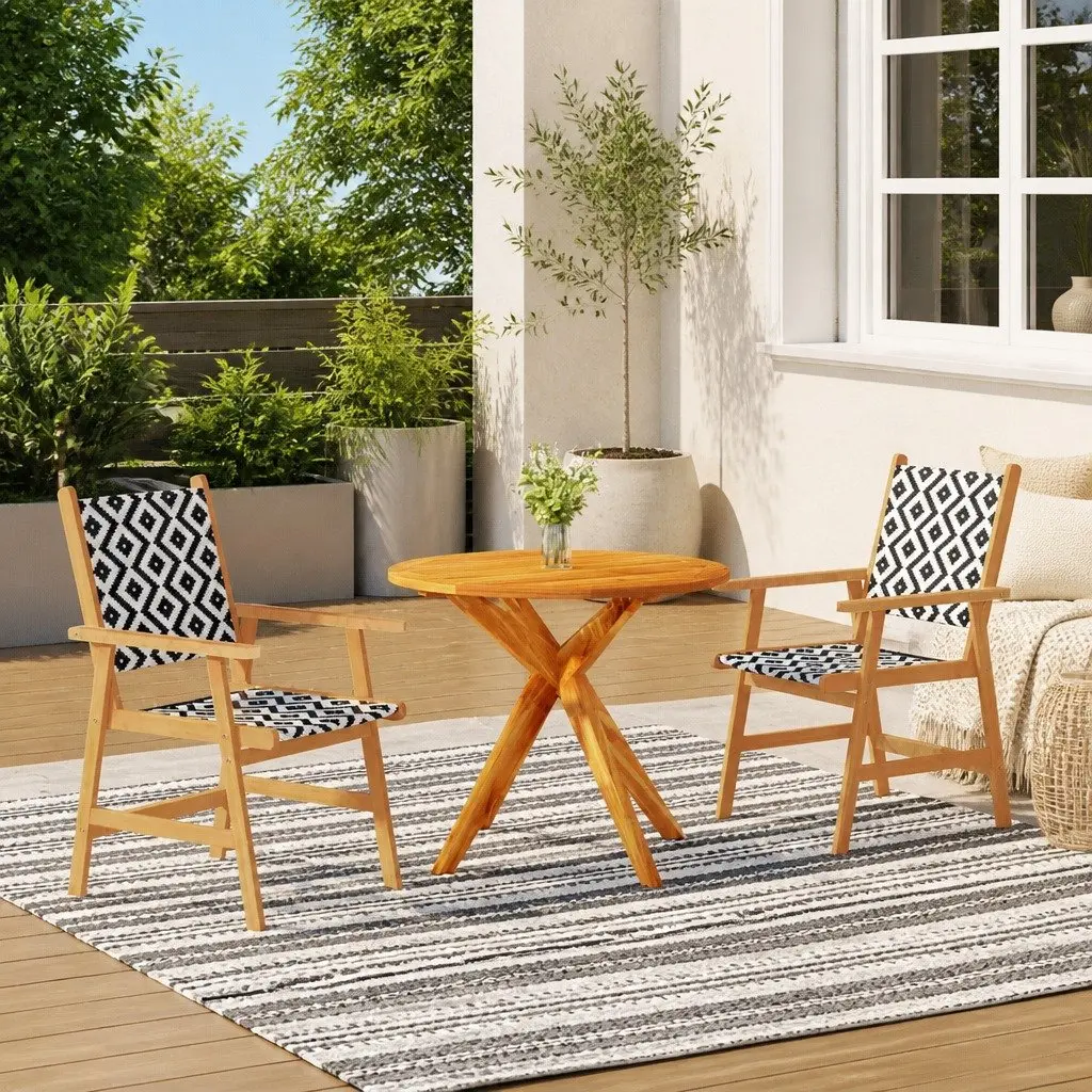 3-Piece Solid Wood Garden Dining Set in Brown