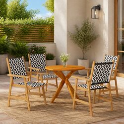 Sturdy 5-Piece Garden Dining Set in Brown Acacia Wood