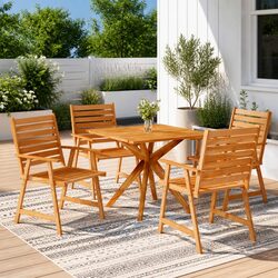 Solid Acacia Wood 5 Piece Garden Dining Set