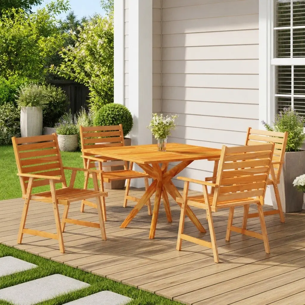 5 Piece Solid Acacia Wood Garden Dining Set Brown