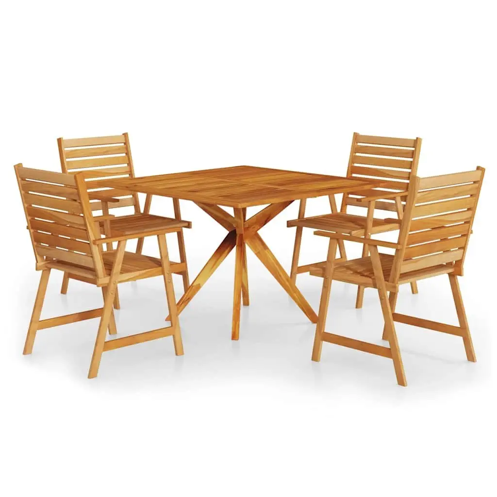 5 Piece Solid Acacia Wood Garden Dining Set Brown
