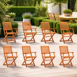 Durable Eucalyptus Folding Chairs Set of 8 for Outdoors