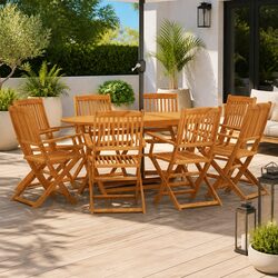 9 Piece Eucalyptus Wood Folding Outdoor Dining Set