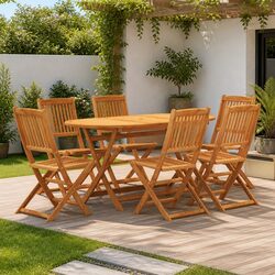 7-Piece Eucalyptus Wood Folding Outdoor Dining Set