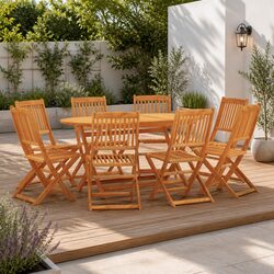 9-Piece Folding Outdoor Dining Set in Eucalyptus Wood