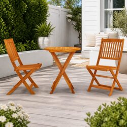 Elegant 3 Piece Outdoor Dining Set in Brown Eucalyptus