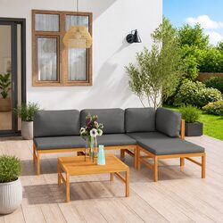 5-Piece Teak Garden Lounge Set with Grey Cushions