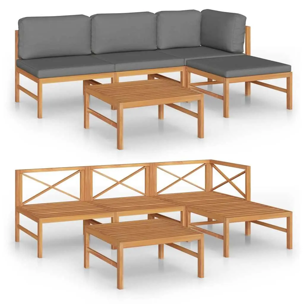 Garden Lounge Set Teak Hardwood 5 Piece Outdoor Furniture with Grey Cushions