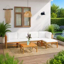 6-Piece Teak Wood Garden Lounge Set with Cushions