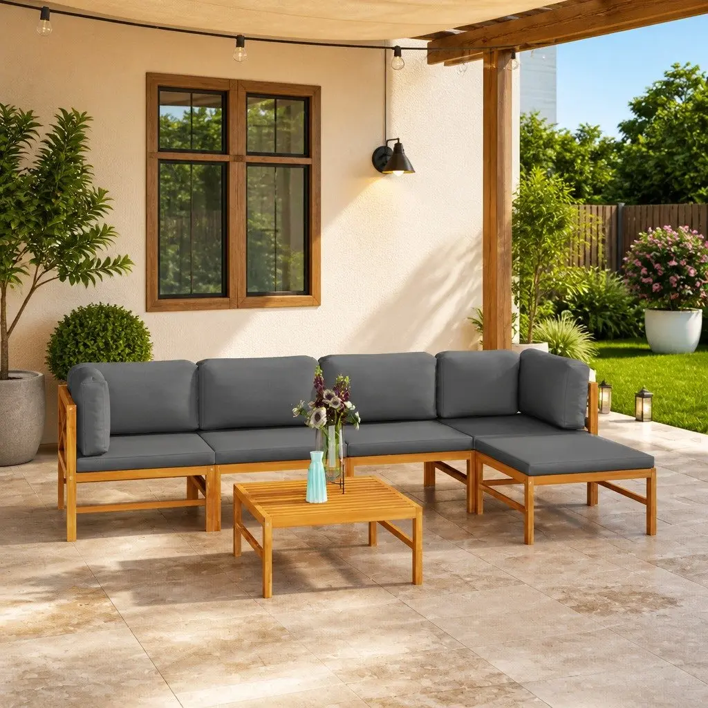 6-Piece Teak Garden Lounge Set with Cushions