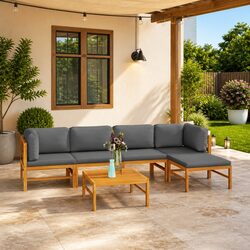 Stylish 6-Piece Teak Garden Lounge Set with Cushions