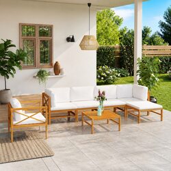 Premium 7 Piece Garden Lounge Set with Teak Wood and Cream Cushions