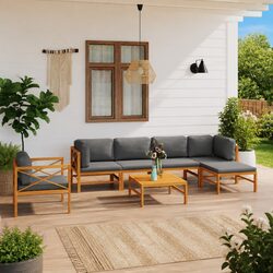Durable 7 Piece Teak Wood Garden Lounge Set with Cushions