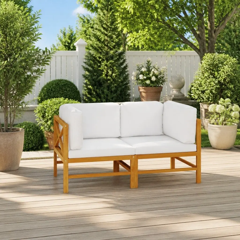 2-Seater Garden Sofa Solid Teak Wood Cream Cushions