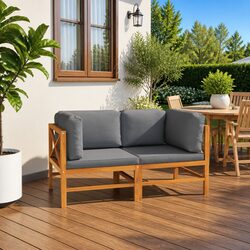 Sturdy 2-Seater Garden Sofa with Grey Cushions