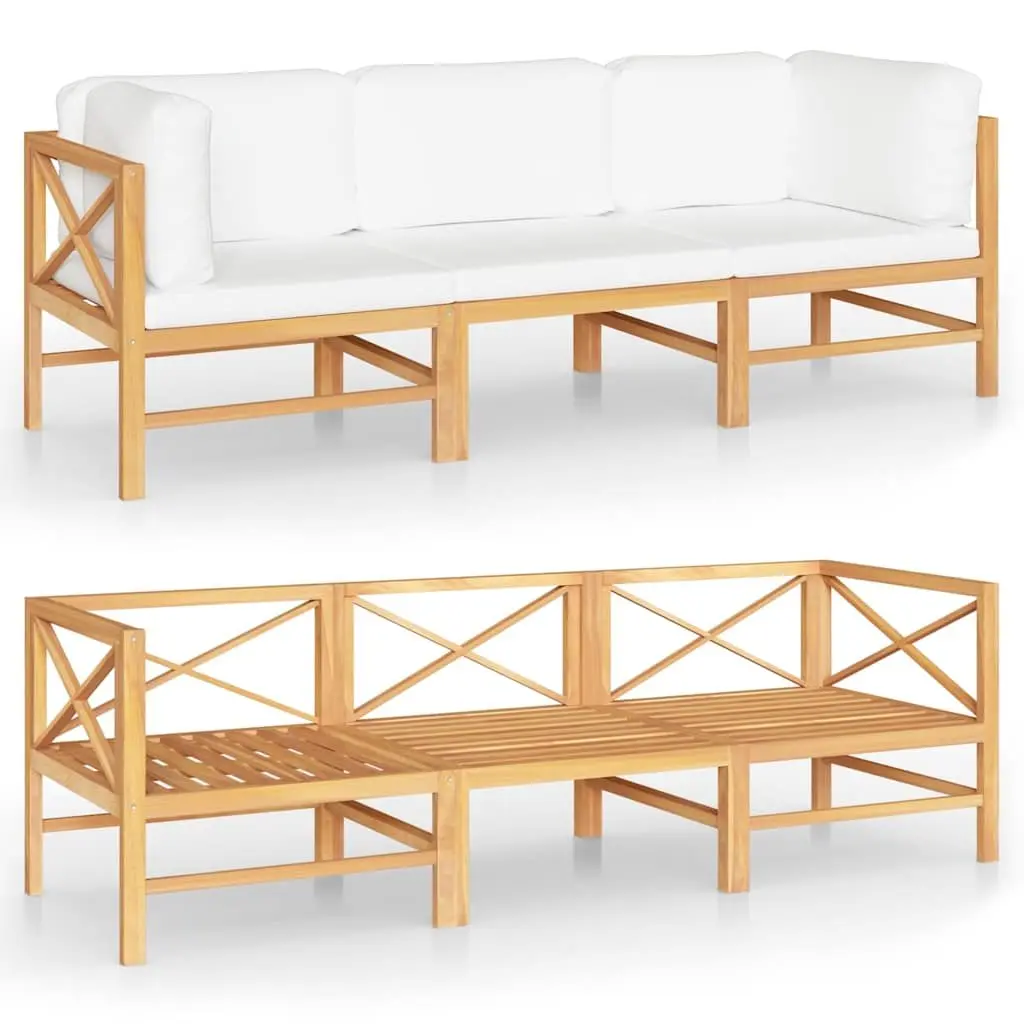 3-Seater Garden Sofa with Cream Cushions