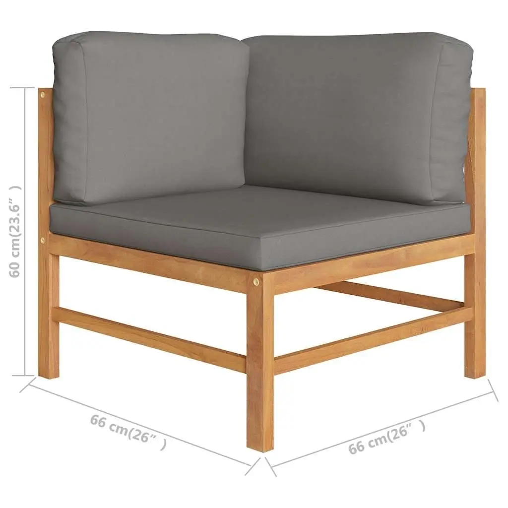 4-Seater Garden Sofa Solid Teak Wood Outdoor Couch Grey Cushions