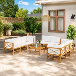 9-Piece Outdoor Teak Lounge Set with Cream Cushions