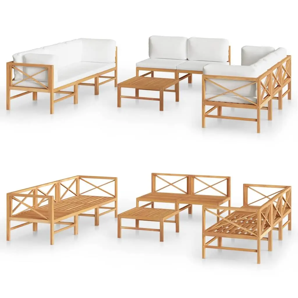 9-Piece Outdoor Teak Lounge Set with Cream Cushions