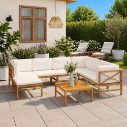 8 Piece Teak Wood Garden Lounge Set with Cushions