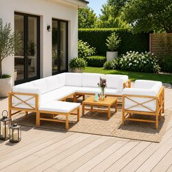 Premium 10-Piece Wooden Garden Lounge Set with Cushions