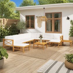 12 Piece Outdoor Teak Wood Garden Lounge Set with Cushions