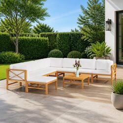 9 Piece Teak Garden Lounge Set with Cream Cushions